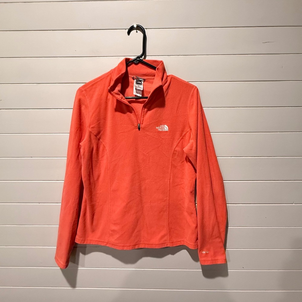 The North Face TKA 100 Women M 1/4 Zip Fleece Pullover Jacket Coral Pink Orange
